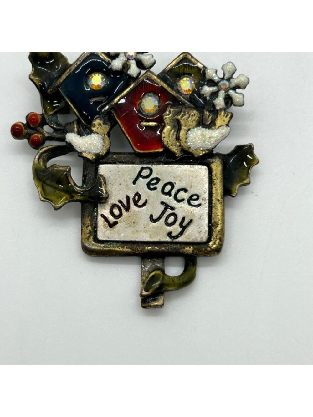 Vintage Kenneth Cole KC Christmas Birdhouse Brooch Pin Enamel Rhinestone Holiday - Picture 7 of 12